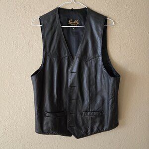 Black Leather Vintage Biker Vest